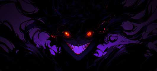 A scary shadow with a brutal anime-style smile. High quality illustration