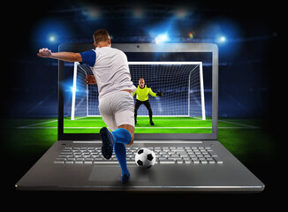 Live streaming of a soccer player match on a laptop