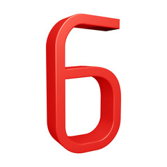 3d red number 6 design for math, business and education concept 