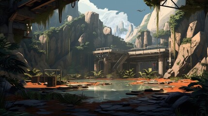 Fototapeta premium A climatic place with survival theme game art