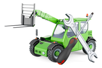 Telescopic handlers with screwdriver and wrench. 3D rendering