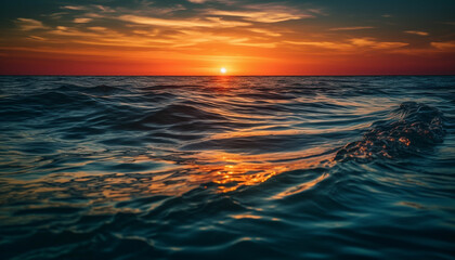 Vibrant sunset over tranquil water, reflecting the beauty of nature generated by AI