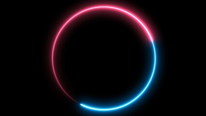 Circle shape frame pink and blue color glowing fluorescent neon lights on black screen. 3d rendering.