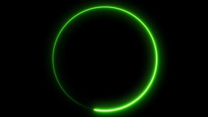Circle shape frame green color glowing fluorescent neon lights on black screen. 3d rendering.