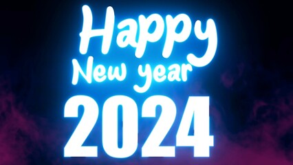 Happy new year 2024 text font with light. Luminous and shimmering haze inside the letters of the text Happy new year 2024. 3D Rendering.