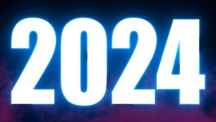 Happy new year 2024 text font with light. Luminous and shimmering haze inside the letters of the text Happy new year 2024. 3D Rendering.