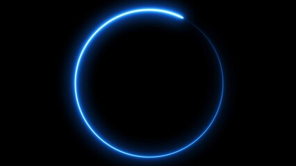 Circle shape frame blue color glowing fluorescent neon lights on black screen. 3d rendering.