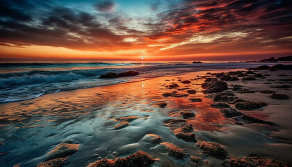 Tranquil sunset over multi colored seascape, a natural beauty reflection generated by AI
