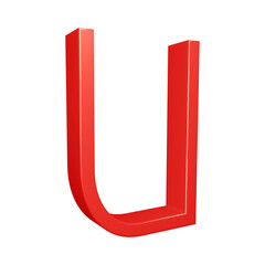 3D red alphabet letter u for education and text concept