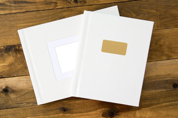 Photo albums with leather hardcover and frame for design and personalization