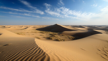 Fototapeta na wymiar Tranquil striped sand dunes majestically ripple in arid Africa generated by AI
