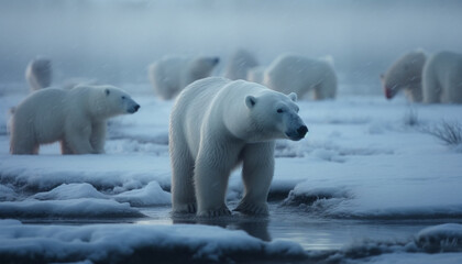 Obraz na płótnie Canvas Cute mammal walking on ice floe in arctic winter landscape generated by AI