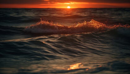 Obraz premium Tranquil sunset over water, nature beauty in abstract wave pattern generated by AI