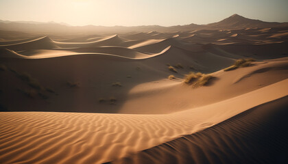 Fototapeta na wymiar Tranquil sand dunes ripple in arid Africa extreme terrain generated by AI