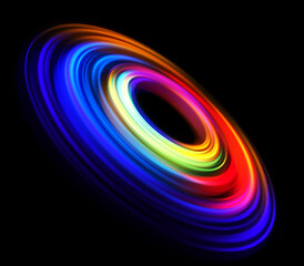 Colorful Abstract 3D Rendered Light Streak Ring Over Black Background