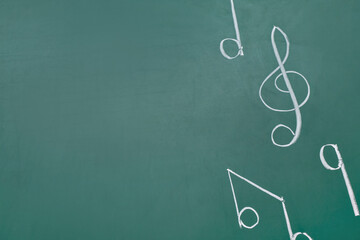 Different music notes on green background