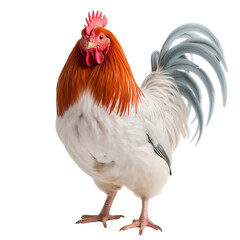 Fototapeta premium a vibrant red and white rooster standing proudly on a clean white background