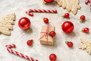 Different Christmas decorations on white background