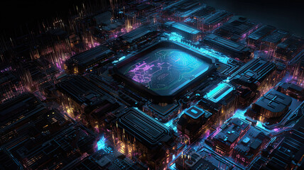 Obraz premium Futuristic central processing unit - generative AI, AI generated