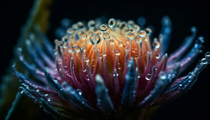 Beauty in nature: Close up of wet, purple gerbera daisy blossom generated by AI