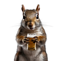 Eastern grey squirrel hold a beer Top-view, transparent background