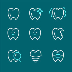 Dental elements editable stroke pictogram and minimal thin line web icon set. Outline icons collection. Simple vector illustration