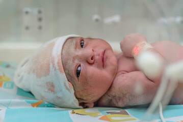 newborn baby looking at the camera