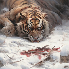A slain beast on the hunt. High quality illustration