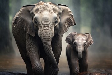 Obraz premium elephant and baby elephant. ai generative
