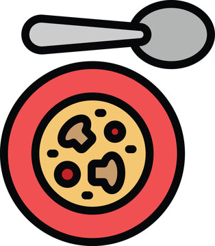 soup bowl with spoon, simple flat design clip art preview