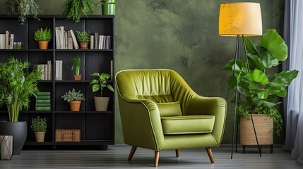 living room has green armchair decoration