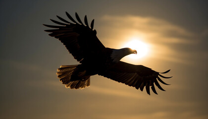 Fototapeta na wymiar Spread wings in mid air, majestic bird of prey soars generated by AI