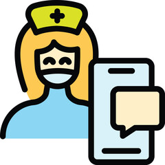 Medical online consultation icon outline vector. Patient health. Doctor care color flat