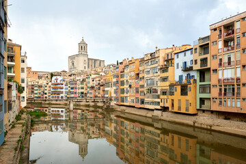 Fototapeta na wymiar View of old town Girona, Catalonia, Spain, Europe. Summer travel.