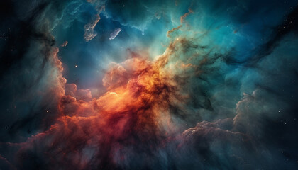 Fototapeta na wymiar Abstract galaxy exploding in a blue nebula sky, mysterious nature generated by AI