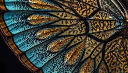 Vibrant butterfly wing showcases beauty in nature multi colored patterns generated by AI