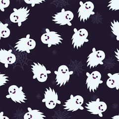 Cute Halloween seamles pattern with various horor and spooky element for fabric design, background, template, layout, print paper.