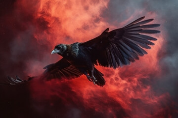 Fototapeta premium a black raven in flight