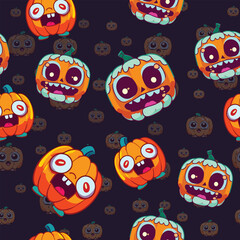 Cute Halloween seamles pattern with various horor and spooky element for fabric design, background, template, layout, print paper.