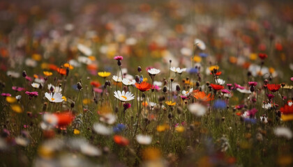 Vibrant wildflower meadow showcases beauty in nature colorful growth generated by AI