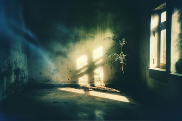 empty abandoned room. sun rays lighting the place.