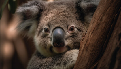 Sleeping marsupial, fluffy fur, close up portrait, tranquil nature scene generated by AI