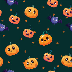 Cute Halloween seamles pattern with various horor and spooky element for fabric design, background, template, layout, print paper.