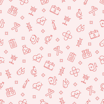 Seamless pattern of blood donation with icons. World Blood Donor Day. Vector illustration for web page, banner, print media.