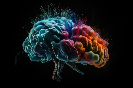 Concept of Two creative brains, red brain, blue brain, right hemisphere, left hemisphere, right brain, left brain, Creative multiple colors brain hemispheres, neural connections, brain neuropsychology