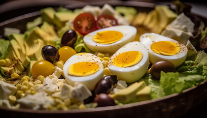 Healthy gourmet salad meal with fresh organic vegetables and bread generated by AI