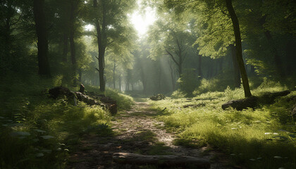 Fototapeta premium Walking through the spooky forest, surrounded by mystery and horror generated by AI