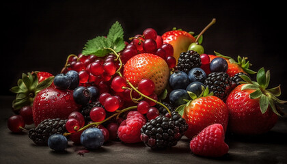 Summer berry collection ripe, juicy, and fresh from nature abundance generated by AI