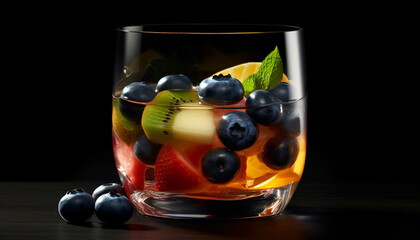 Fresh berry cocktail in a drinking glass with mint leaf generated by AI