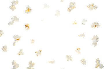 Frame made of flying tasty popcorn on white background